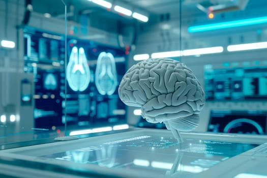 AI neural network digital brain machine. Deep learning processing big data analysis technology connection. AI generated