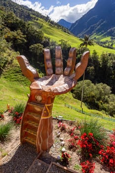 Entertainment center in Valle del Cocora Valley with tall wax palm trees. Salento, Quindio department. Colombia travel destination.
