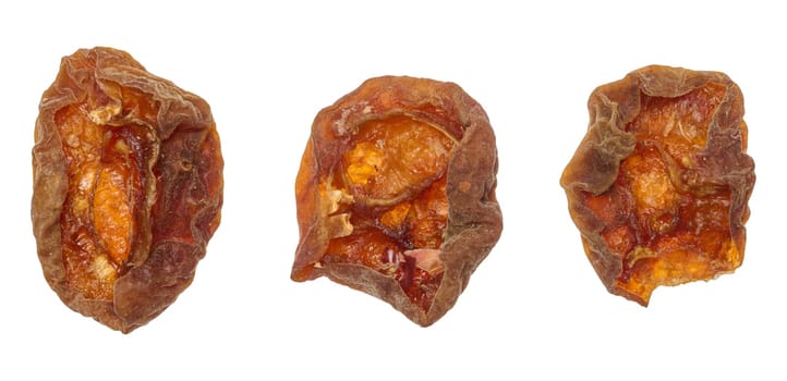Dried apricot on isolated background, set