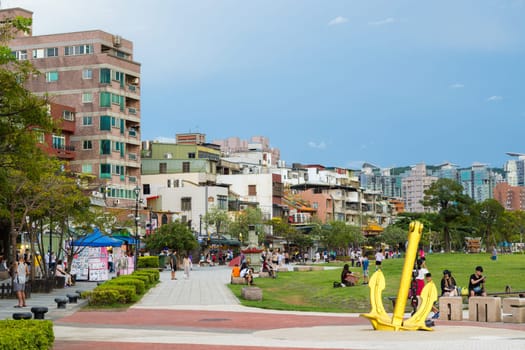 Taiwan 23 August 2023: Waterfront walkway in Tamsui of Taiwan