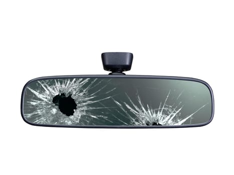 Broken rear view mirror on white background