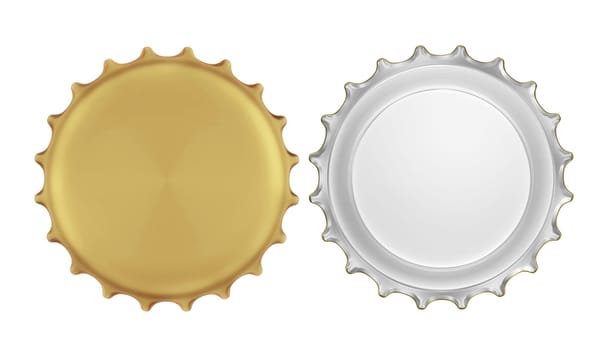 Golden bottle cap isolated on white background