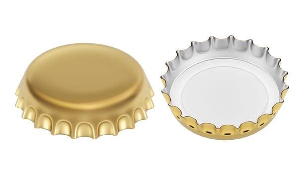 Golden bottle cap isolated on white background