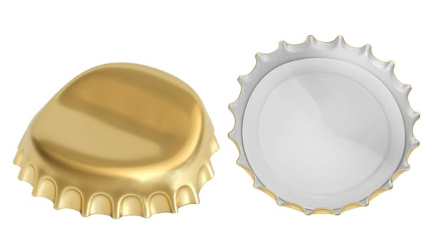 Golden bottle cap isolated on white background
