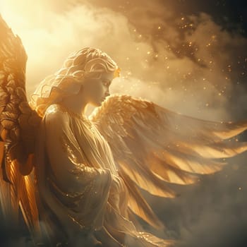 A beautiful angel figurine with rays of light