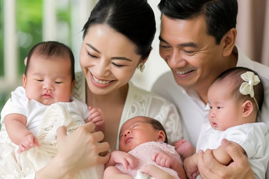 A man and woman tenderly hold two babies, showcasing the beauty of family and connection.