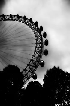 Black and White Digital Illustration London Eye Tourist Attraction