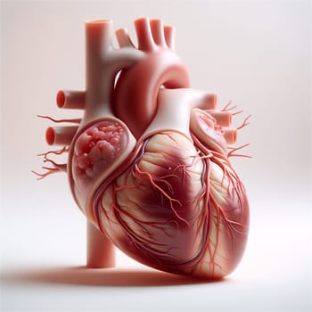 A highly detailed generative AI-generated image showcasing a view of a human heart, emphasizing its complex internal structures.