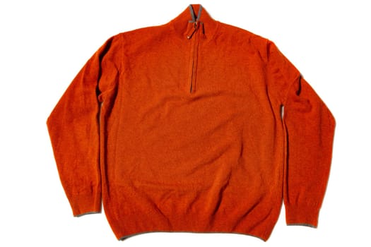 Zip neck lambs wool sweater on white background