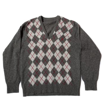 Vintage gray wool jumper on white background