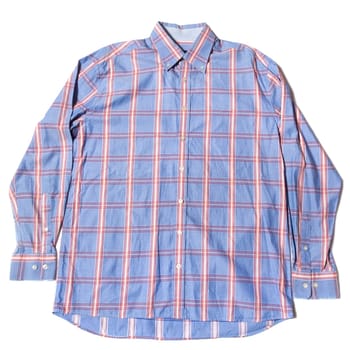 Men's casual blue check long sleeve shirt on white background