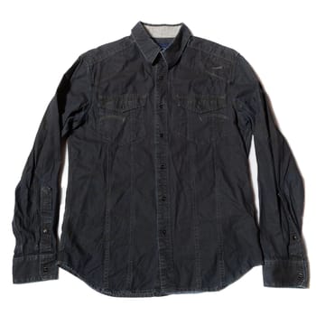 Men's casual dark blue denim shirt on white background