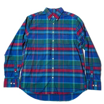 Men's casual blue long-sleeved shirt on white background