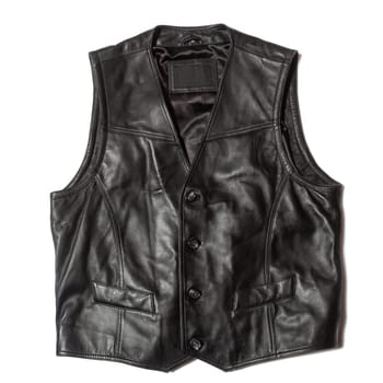 Leather biker men's waistcoat on white background