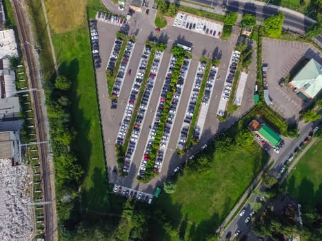 Top view of the city of Moscow, buildings and roads and other infrastructure of the city. Cityscape view from above.