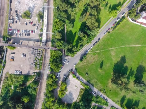 Top view of the city of Moscow, buildings and roads and other infrastructure of the city. Cityscape view from above.