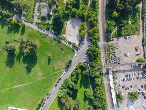 Top view of the city of Moscow, buildings and roads and other infrastructure of the city. Cityscape view from above.