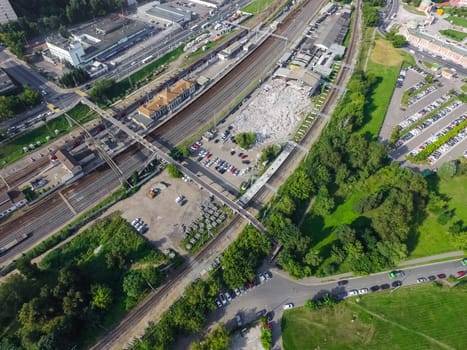 Top view of the city of Moscow, buildings and roads and other infrastructure of the city. Cityscape view from above.