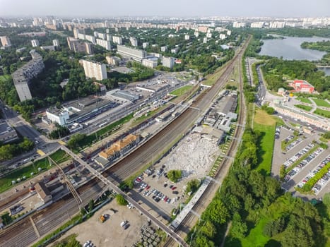 Top view of the city of Moscow, buildings and roads and other infrastructure of the city. Cityscape view from above.