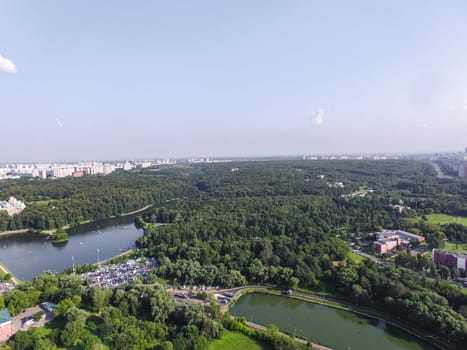 Top view of the city of Moscow, buildings and roads and other infrastructure of the city. Cityscape view from above.