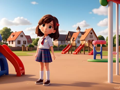 Cute cartoon of girl on the playground