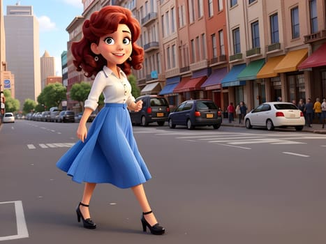 Girl cartoon in the city