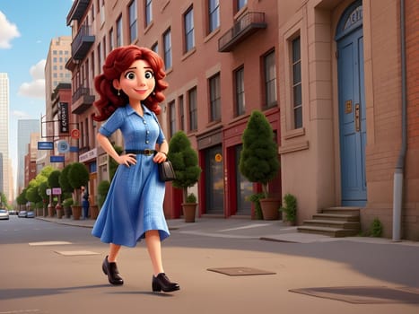 Girl cartoon in the city