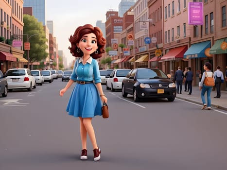 Girl cartoon in the city