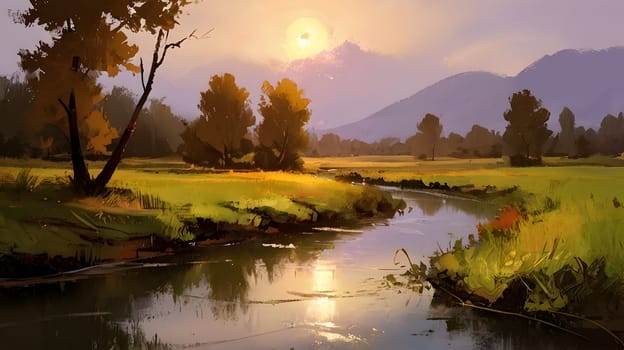Oil painting of the nature landscape
