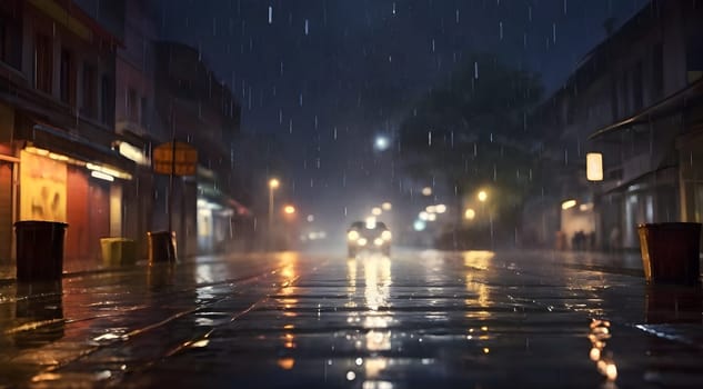 Rain in the night town