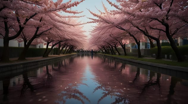 Sakura trees in the city