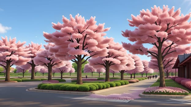 Sakura trees in the city