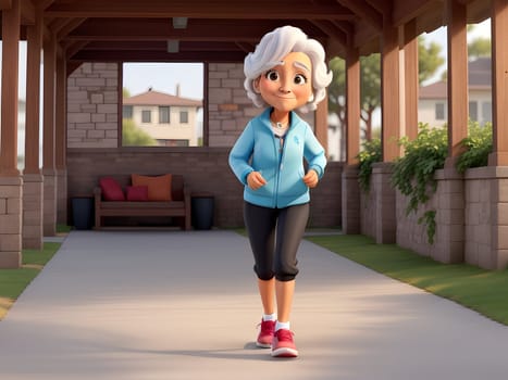 Senior woman cartoon on the walk