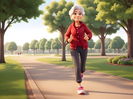 Senior woman cartoon on the walk