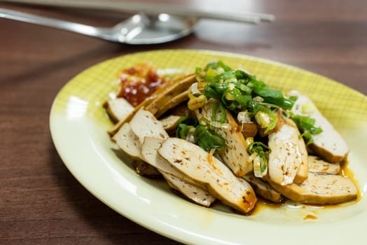 Taiwanese soy braised tofu in restaurant