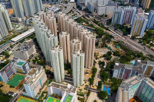Kowloon Bay, Hong Kong 12 May 2019: Aerial view of Hong Kong city