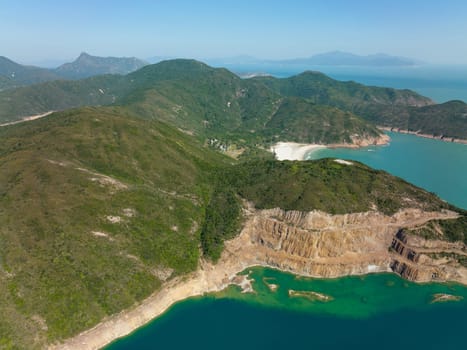 Drone fly over Hong Kong Sai Kung Pak Lap Wan sand beach