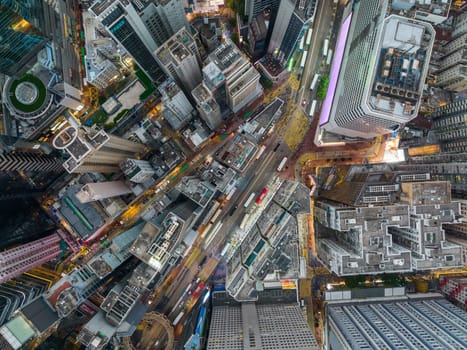 Causeway Bay, Hong Kong 30 January 2022: Top down view of Hong Kong city traffic