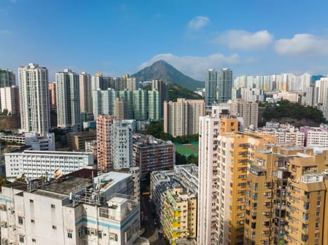 Kwun Tong, Hong Kong 21 November 2021: Top view of Hong Kong city
