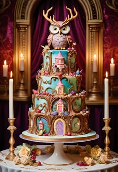 AI generated of a cake with an owl on the top of it