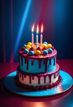 AI generated of a birthday cake with candles on it on the table