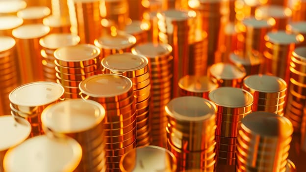 Stack of shiny gold coins, close-up view. Finance, investment and savings concept.  AI generated