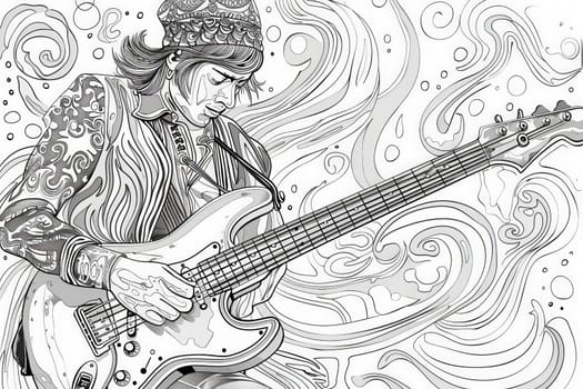 A woman passionately plays a guitar, lost in the music she creates with each strum of the strings.