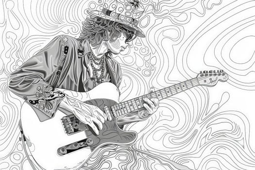 A man strums a guitar with passion and skill, lost in the music. His fingers dance along the strings, creating beautiful harmonies.