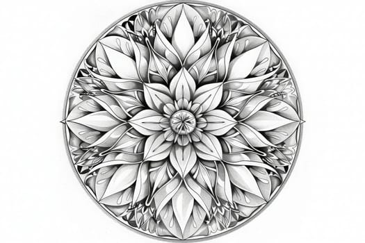 A detailed black and white drawing of a beautiful and elegant flower, showcasing intricate lines and patterns.