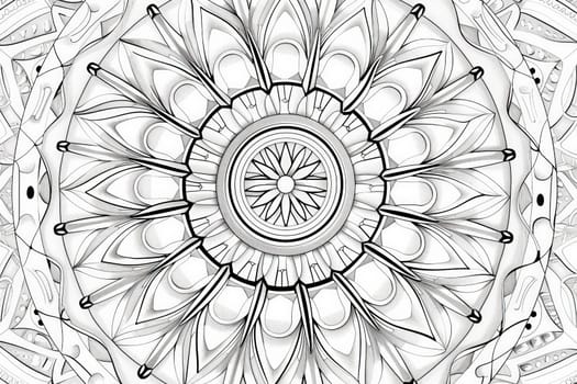 A detailed black and white drawing of a blooming flower, showcasing intricate patterns and textures in a harmonious composition.