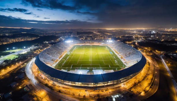 Aerial View of Soccer Stadium at Night