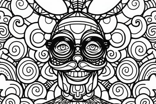 Detailed black and white drawing of a mustachioed man radiating charm and sophistication.