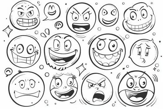 A colorful array of cartoon faces showcasing a variety of emotions, from joyful smiles to puzzled frowns.