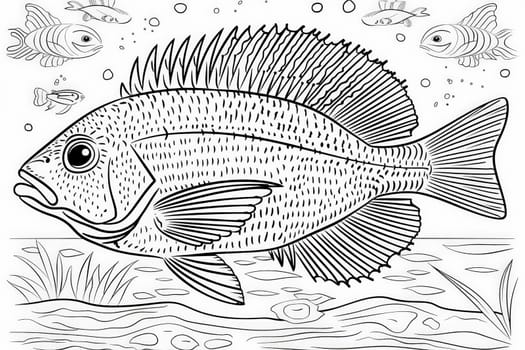 A breathtaking black and white drawing of a captivating fish, intricately detailed with a touch of artistic flair.